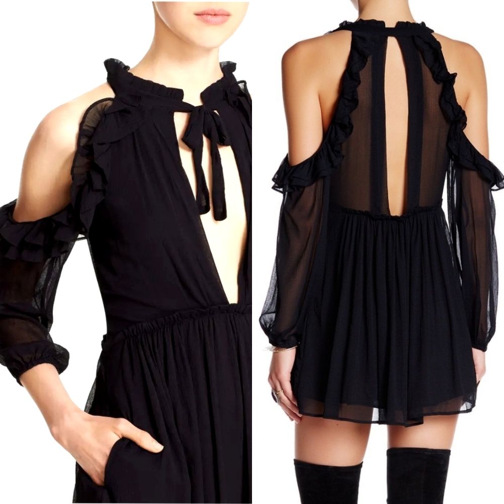 FREE PEOPLE》You & I Ruffle Plunge Tunic Mini Dress